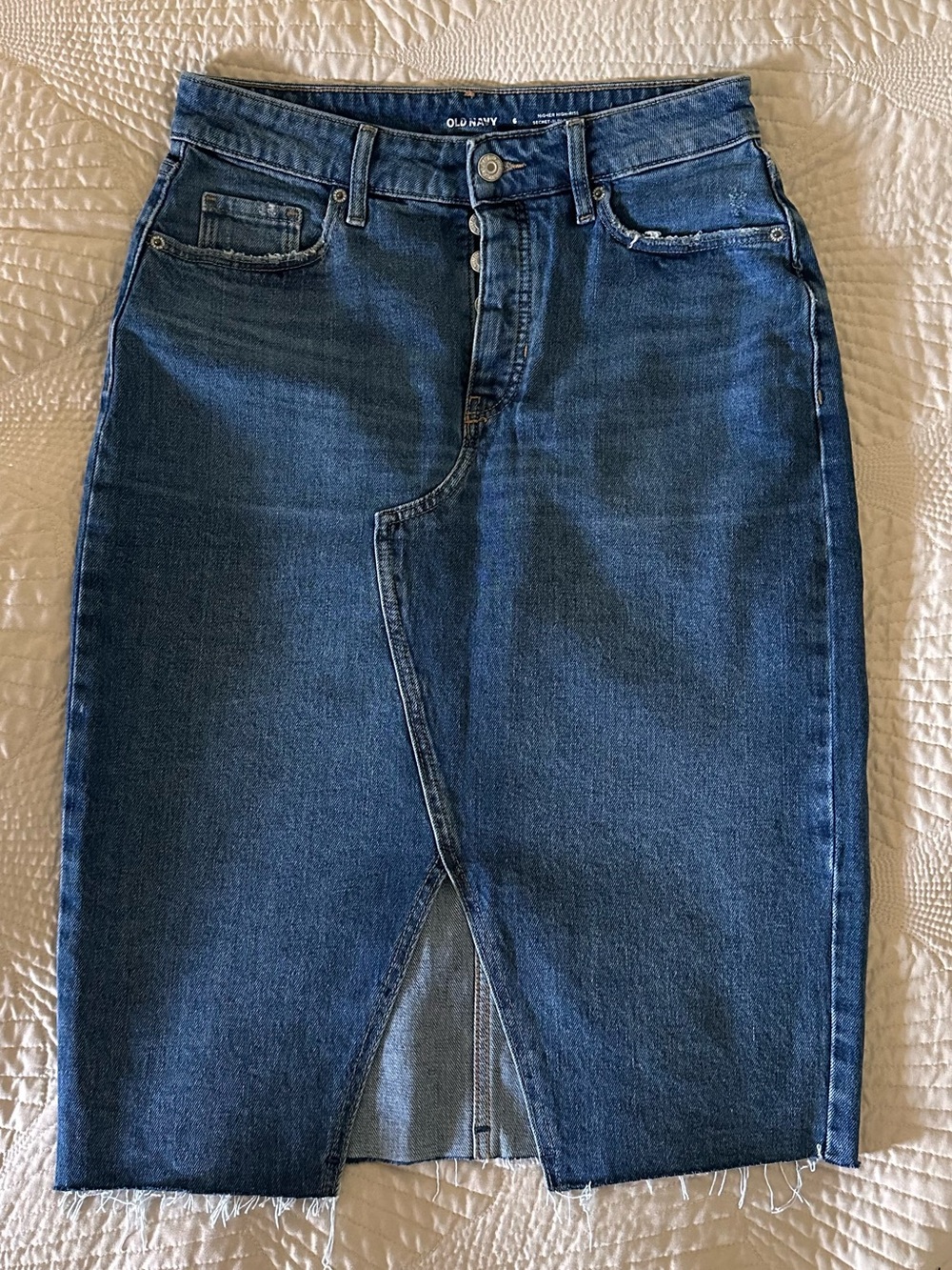 Old Navy High-Waisted Button Front Denim Midi Skirt Size 6